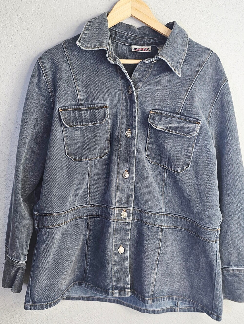 Vintage 90s Bill Blass Jeans 1X Gray Denim Jacket Plus Size